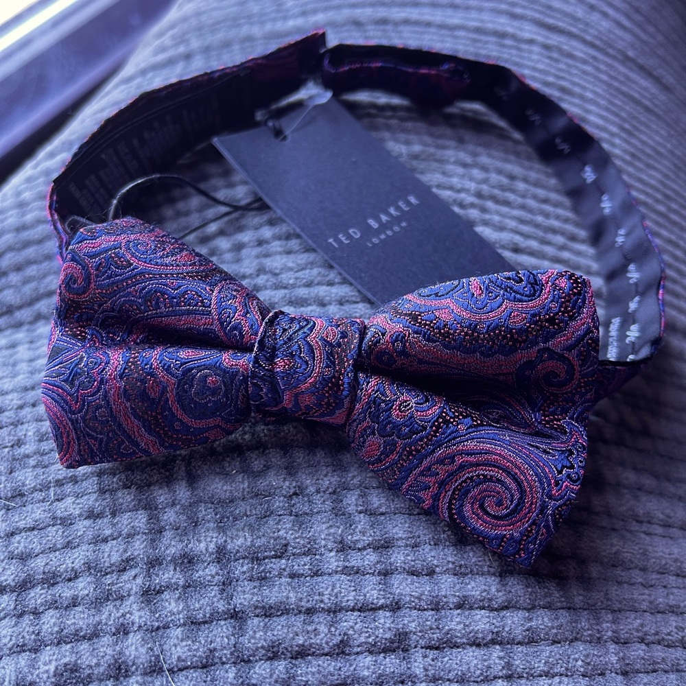Ted Baker London Bow Tie Pink/Blue/Red Paisley NWT Adjustable Mulberry Silk